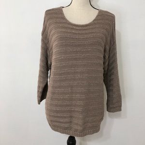 Chico’s Tan Gold Cotton Blend Scoop Neck Pullover Sweater